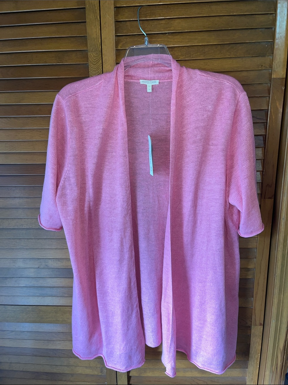 Eileen Fisher Bubblegum Pink Open-Front Short Sleeve Cardigan NWT Size 1X